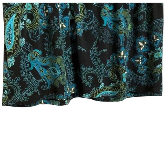 Apt 9 Tunic Shirt Women’s SZ L Teal Black Paisley Stretch Knit Empire Waist - Picture 7 of 9
